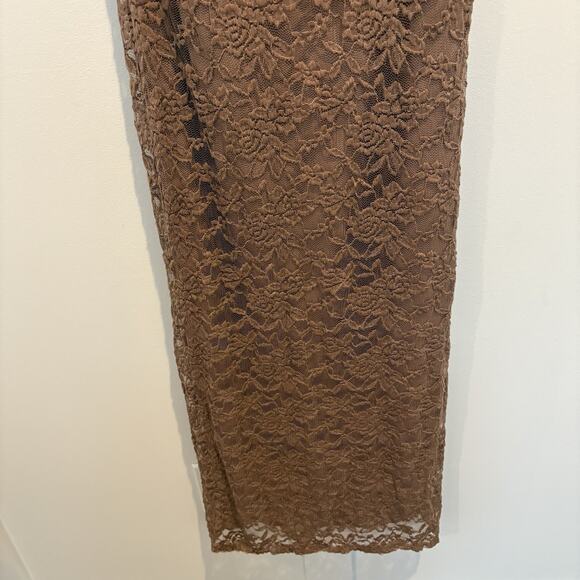 Bebe Dress Medium‎ Mocha Mousse Maxi Long Prom Lace Mesh Overlay Garden Fairy - Picture 7 of 16